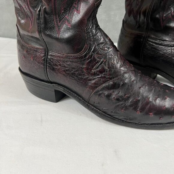 Vintage 1883 Lucchese Full Quill Ostrich Men\'s Black Cherry Boots Size 12 D main image 10